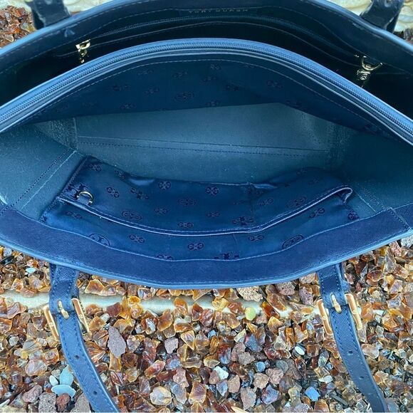 Tory Burch Navy Blue Saffiano Leather Tote Bag - Picture 9 of 10